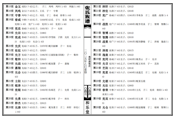 山东曹县砖庙镇张菜园张氏族谱